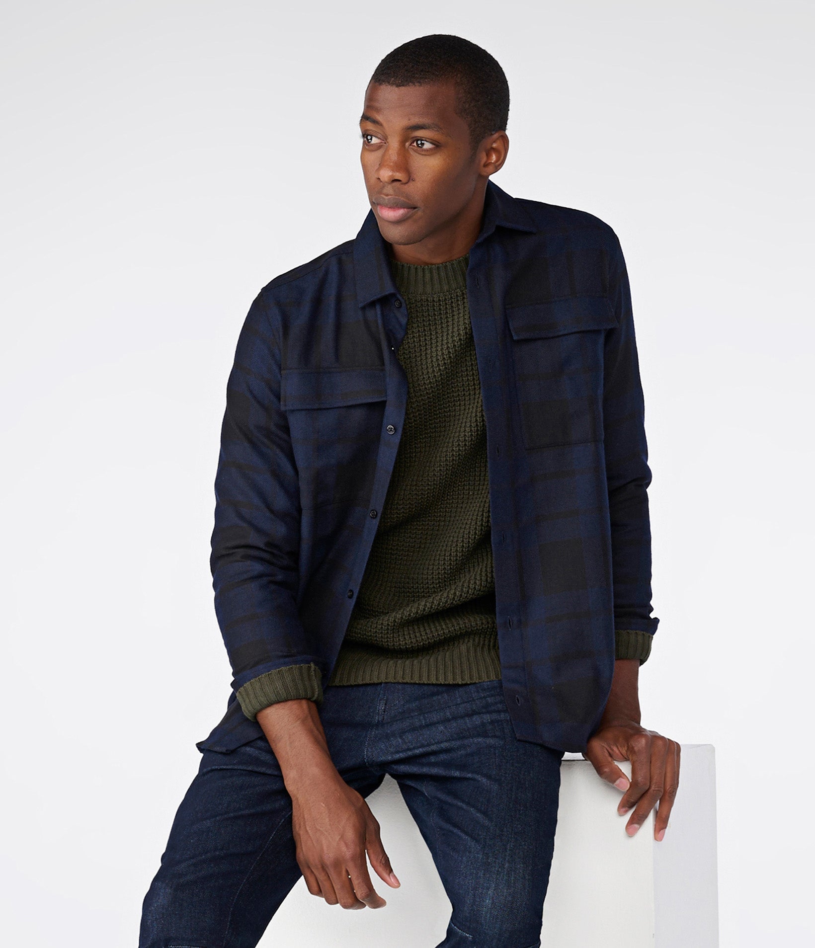

Топ plaid chest pockets button up KARL LAGERFELD PARIS, синий/черный