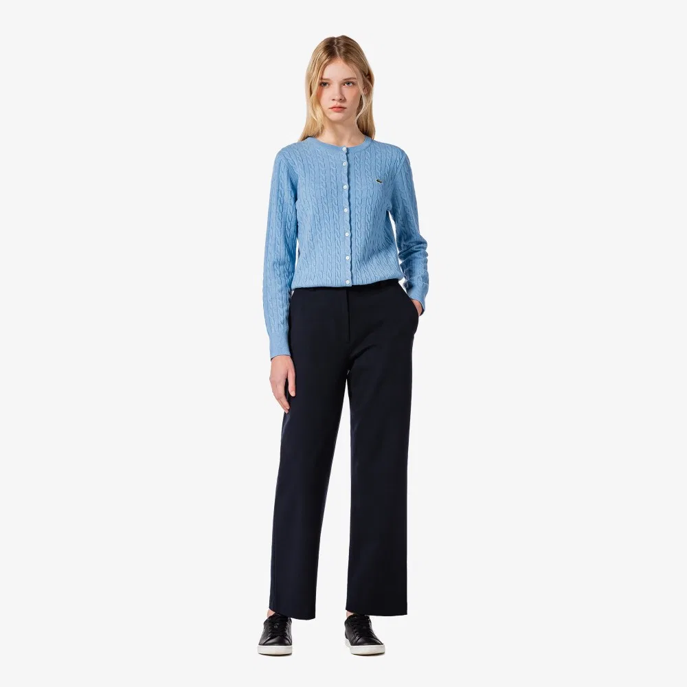 Брюки женские Lacoste, прямые укороченные, фланель, темно-синие — фото 4