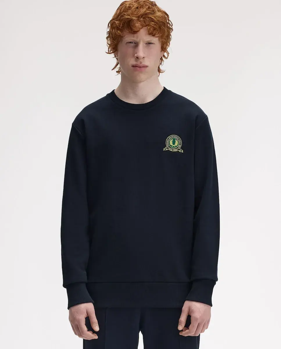 

Мужская толстовка с круглым вырезом и вышитым логотипом Fred Perry, темно-синий