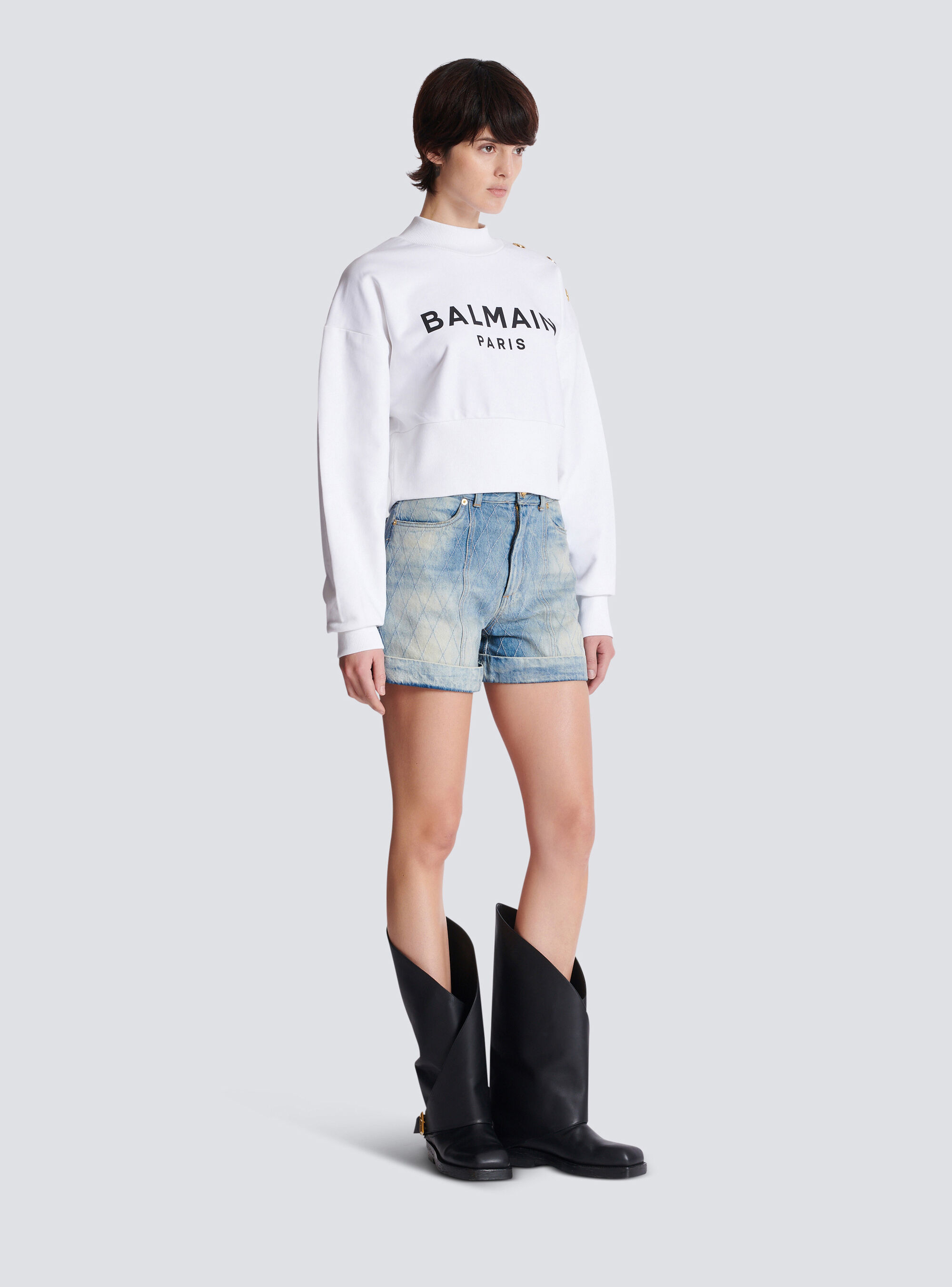Свитшот с принтом Balmain Paris, белый/синий/черный/розовый — фото 3