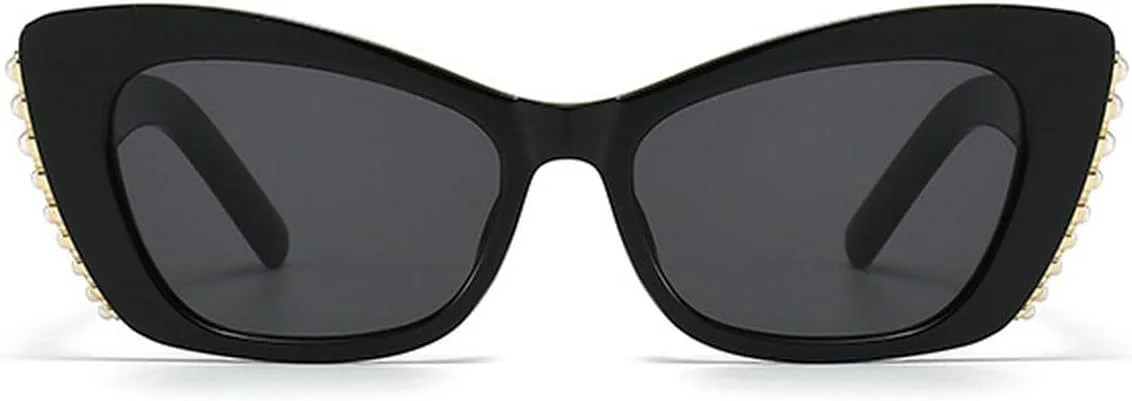 

Модные жемчужные солнцезащитные очки для женщин, винтажные милые солнцезащитные очки для мужчин, панк-солнцезащитные очки с бриллиантами Melrose, 2pcs Black&pink