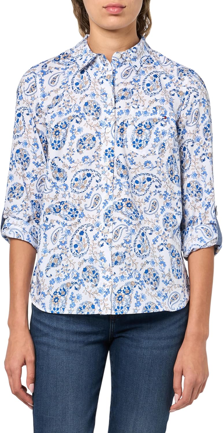 

Рубашки Tommy Hilfiger на пуговицах для женщин, повседневные топы, Bright White Multi