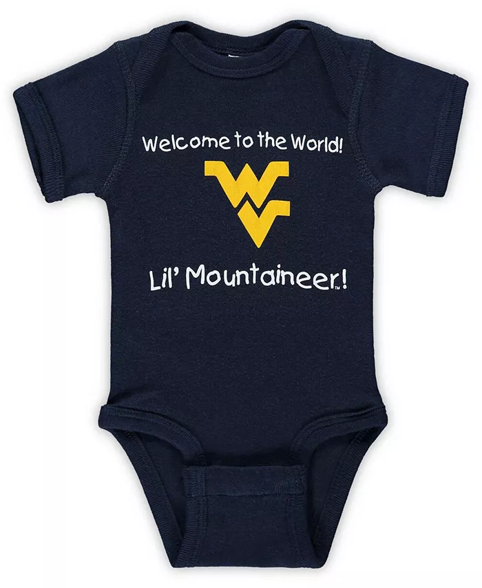

Детский комбинезон для мальчиков и девочек "Welcome To The World" в синем цвете с символикой West Virginia Mountaineers Two Feet Ahead