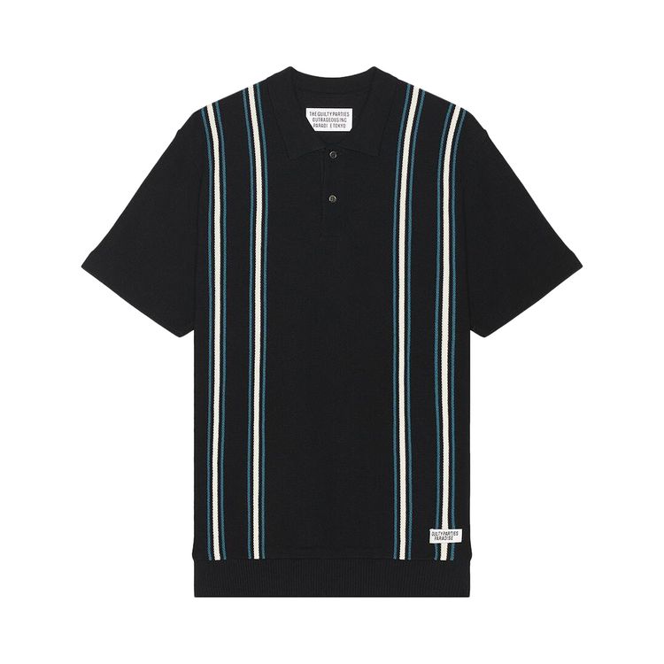 

Рубашка Wacko Maria Striped Knit Polo Shirt 'Black', черный