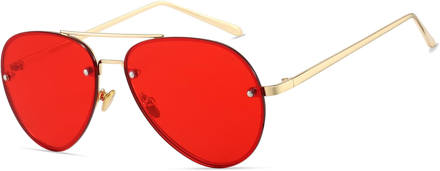 

Классические солнцезащитные очки-авиаторы Freckles Mark большого размера в винтажном ретро-стиле с золотистой металлической оправой и прозрачными цветными линзами, диаметр линз 62 мм, Red Lens Gold Metal Frame