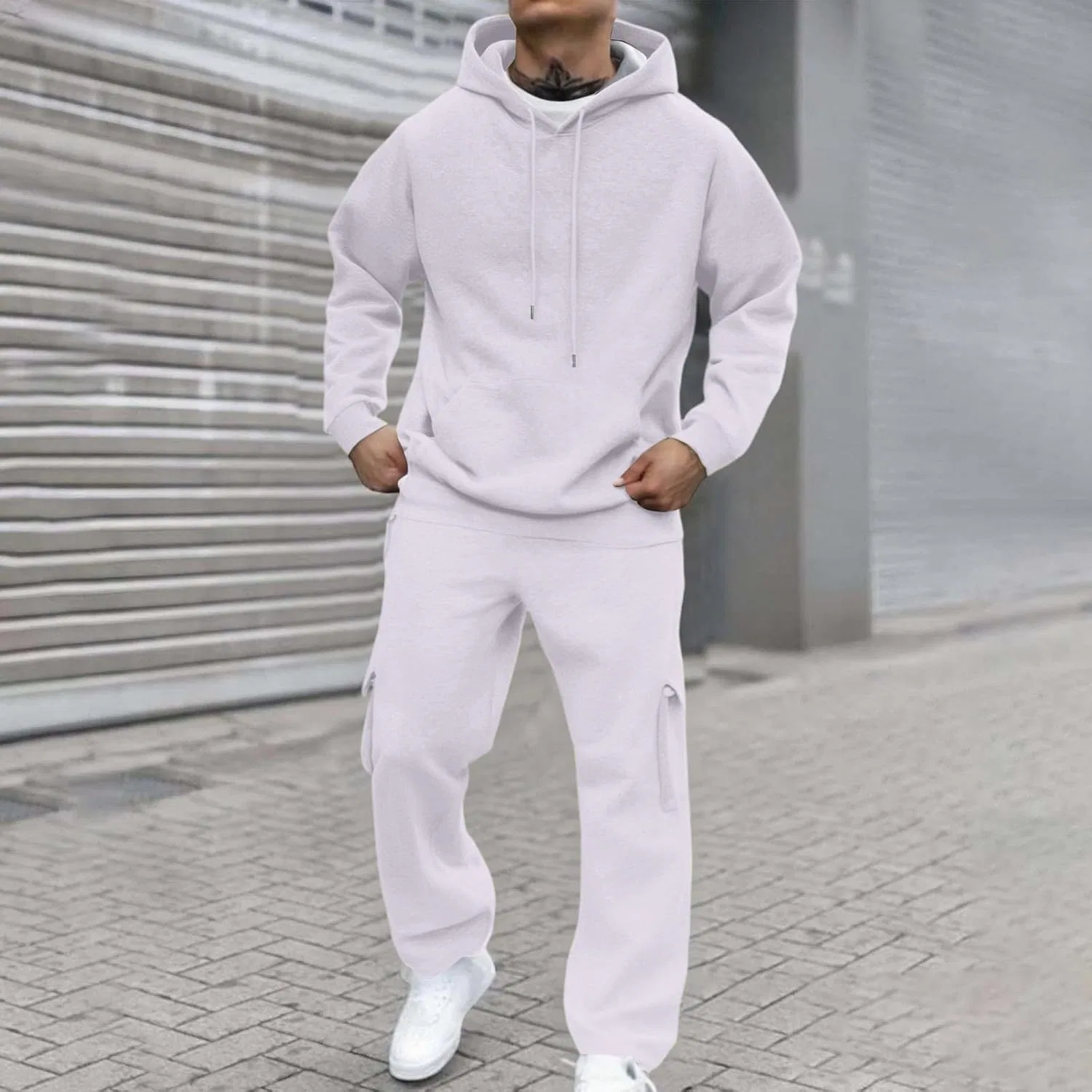 Мужской спортивный костюм из флиса, 2 предмета, 01-white — фото 2