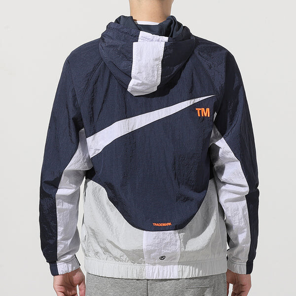Куртка Men's Nike Sportswear Swoosh Contrasting Colors Large Logo Hooded Woven Jacket Autumn Navy Blue, мультиколор — фото 4