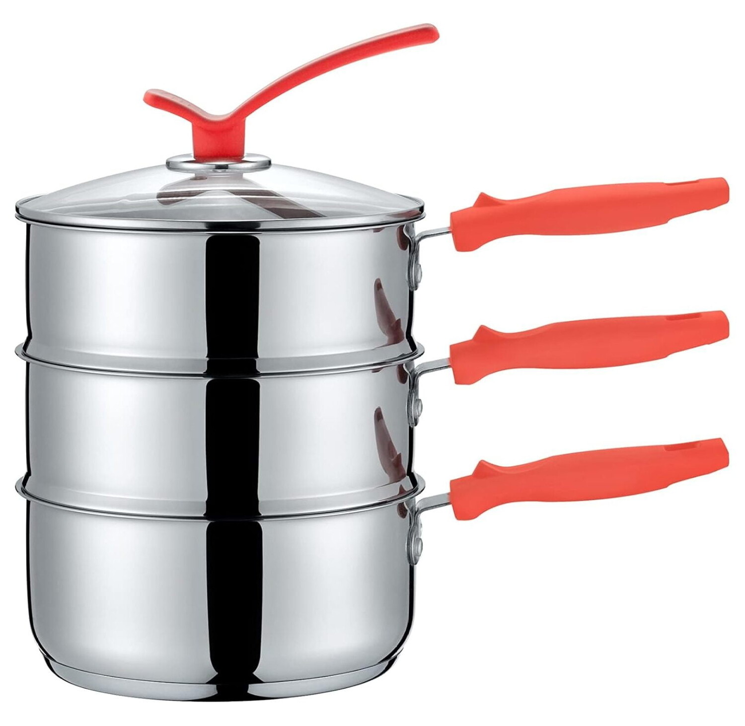 

CHNRED Пароварка премиум-класса на 3 литра — посуда для пароварки с несколькими кастрюлями из нержавеющей стали, 2 уровня (совместимая с индукционной индукцией)