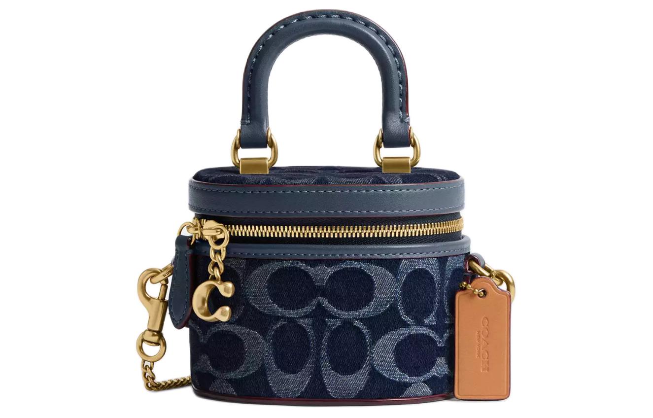 

COACH Сумка мини Trail Denim с отделкой из телячьей кожи для женщин, цвет brass & blue