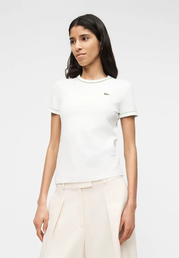 Футболка Lacoste White/Sencha-Billiard Green, облегающая, белый/зеленый — фото 4