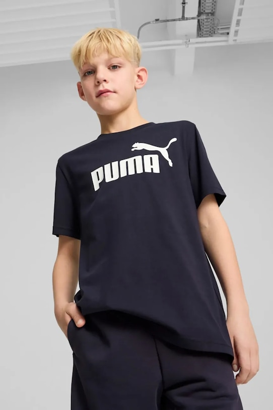 

Детская хлопковая футболка ESS No. 1 Logo Tee Puma, темно-синий