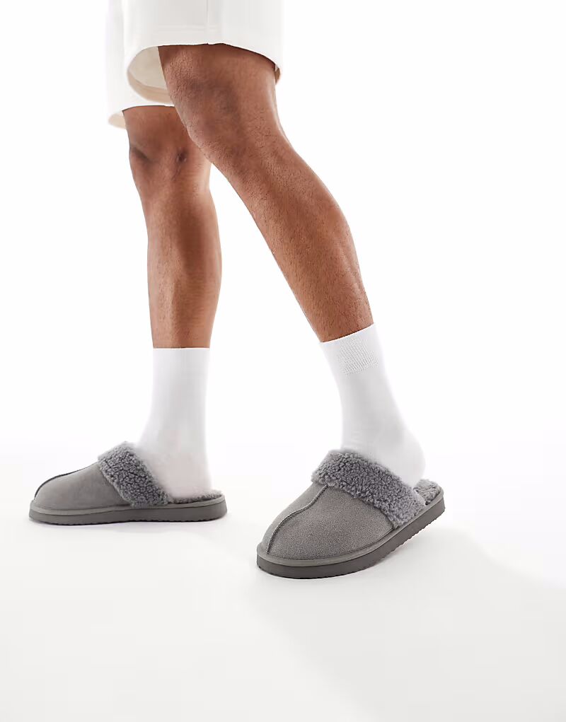 

Туфли-мюли из серой замши с подкладкой из искусственной овчины Asos Design