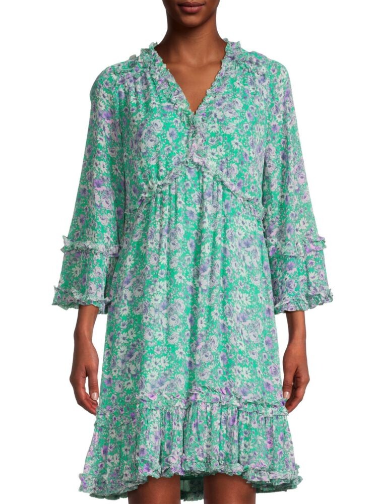

Мини-платье Everly с цветочным принтом и рюшами Kobi Halperin, цвет Teal Multicolor