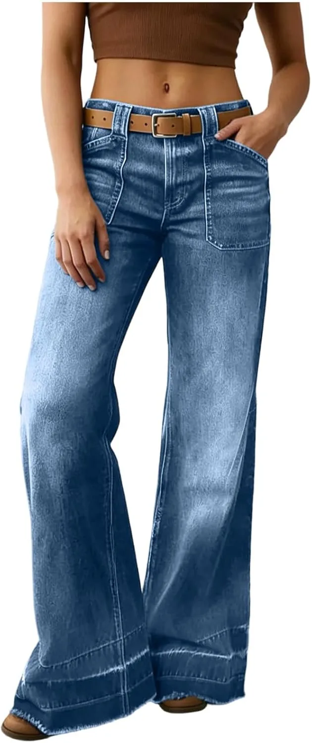 

Женские джинсы Wide Leg Casual High Waisted Stretchy Straight Leg Baggy с карманами