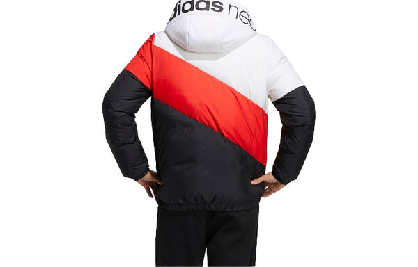 Пуховик adidas neo Contrast Color Stitching Sports Stay Warm White hooded down Jacket Colorblock, белый — фото 4