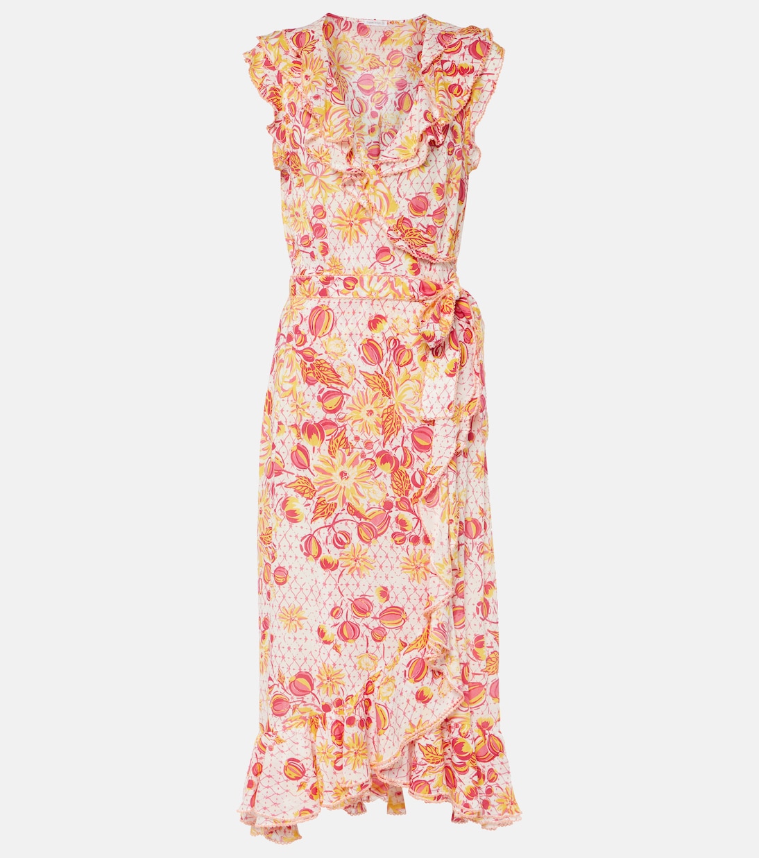 

Платье-халат Aude с цветочным принтом и оборками Poupette St Barth, Pink Bauhinia