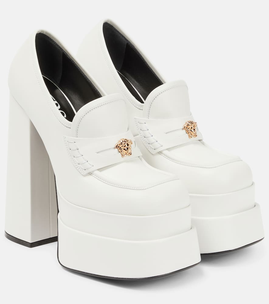 Кожаные лоферы на платформе Versace, Bianco Ottico-Oro