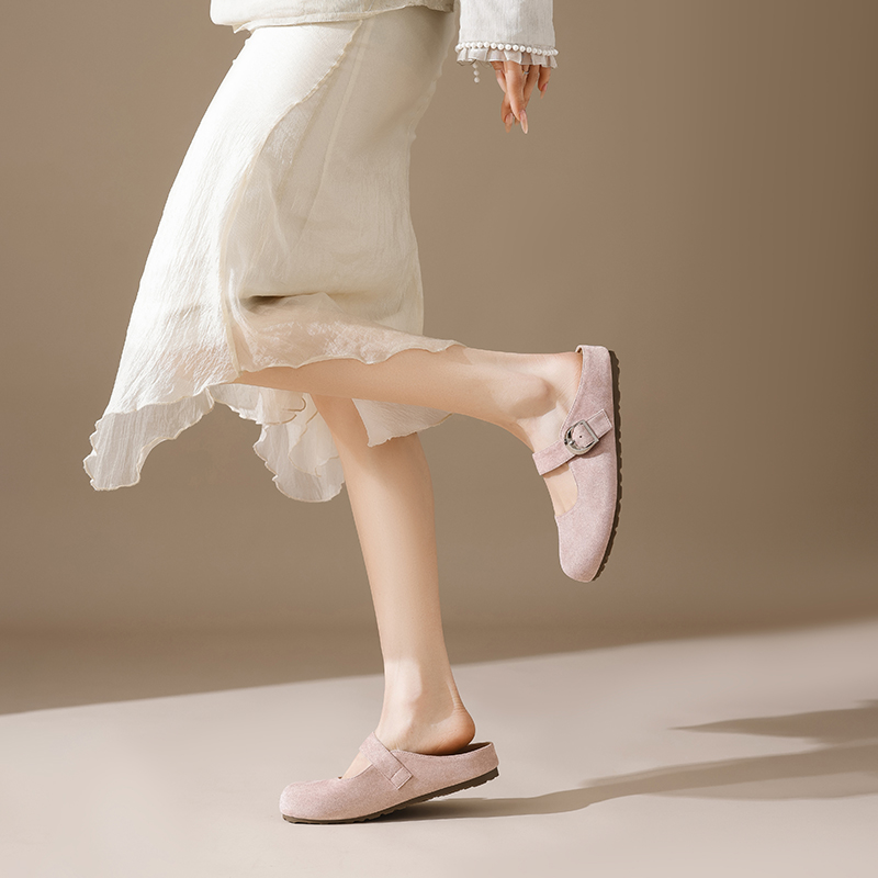 AGSDON Закрытые тапочки на каблуке 3 см женские розовые, цвет Pink — фото 3