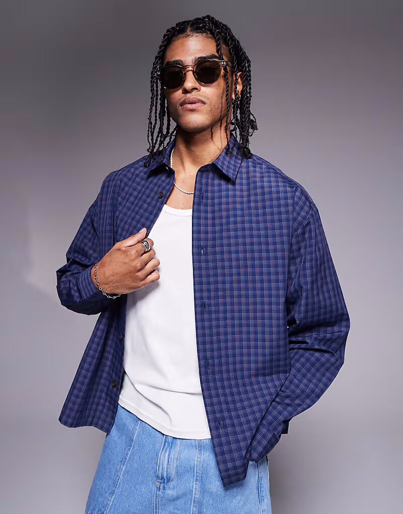 

Рубашка свободного кроя в клетку ASOS DESIGN темно-синего цвета