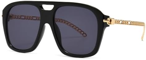 

Модные мужские и женские солнцезащитные очки с металлической цепочкой на дужках, квадратной оправой, большой шириной, защитой от УФ-излучения UV400, в стиле ретро MTZJH, C1black