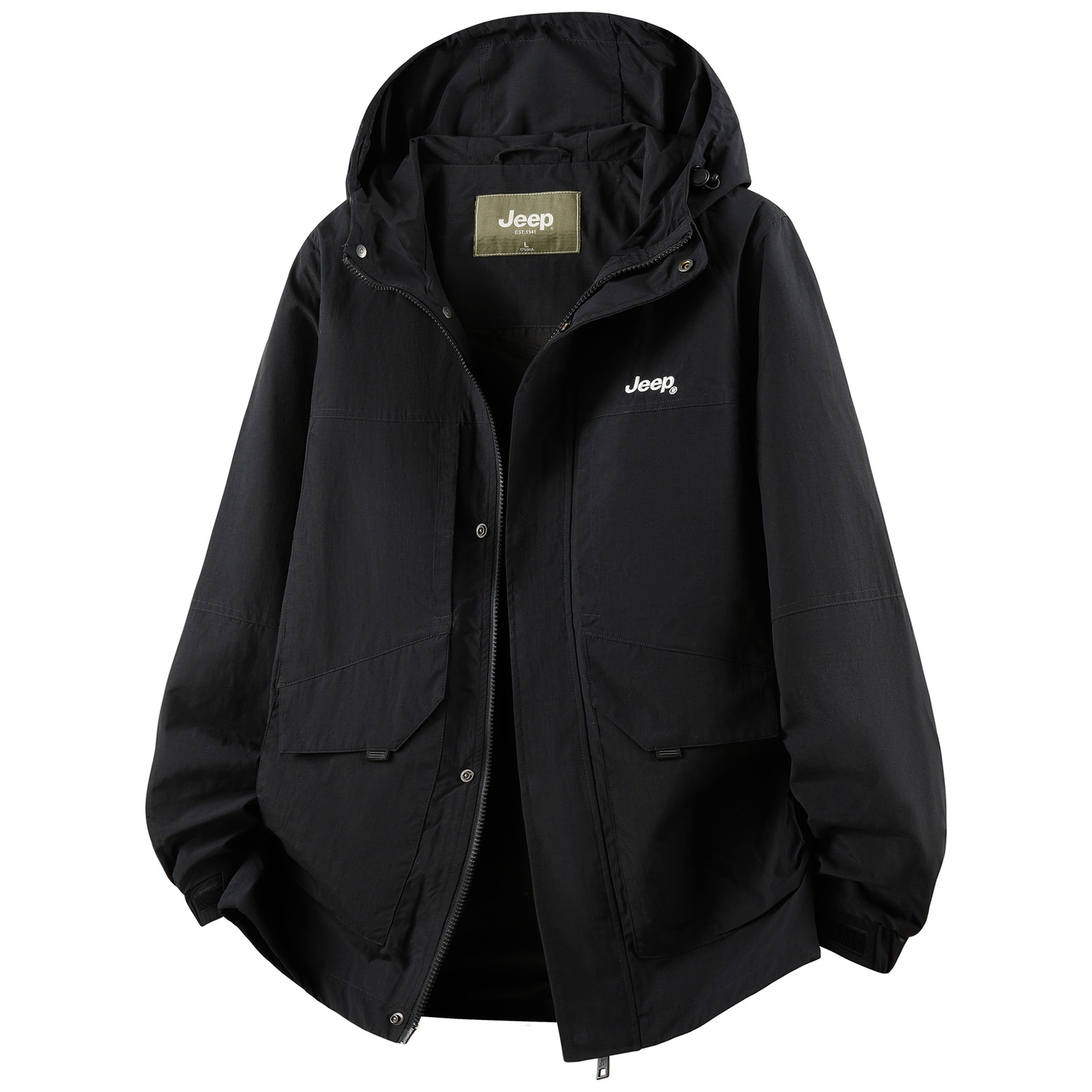 

Jeep Тренч Unisex Pure Black с капюшоном, умеренный