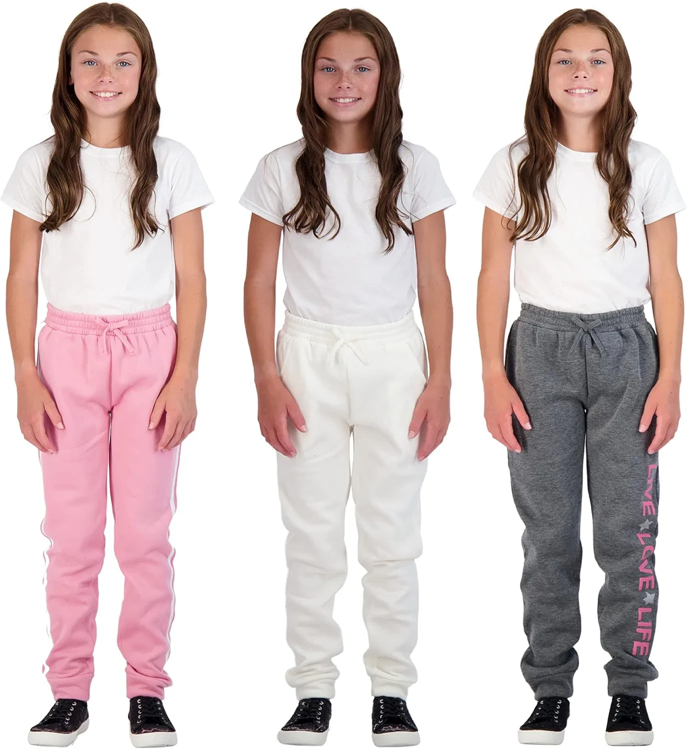 Комплект из 3 флисовых спортивных штанов Star Ride для девочек, Medium Pink-Cream-Charcoal — фото 4