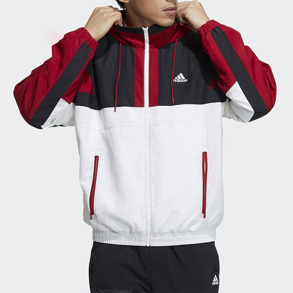 Куртка adidas Zipper Stand Collar hooded Long Sleeves Logo Jacket White Red Colorblock, белый — фото 2