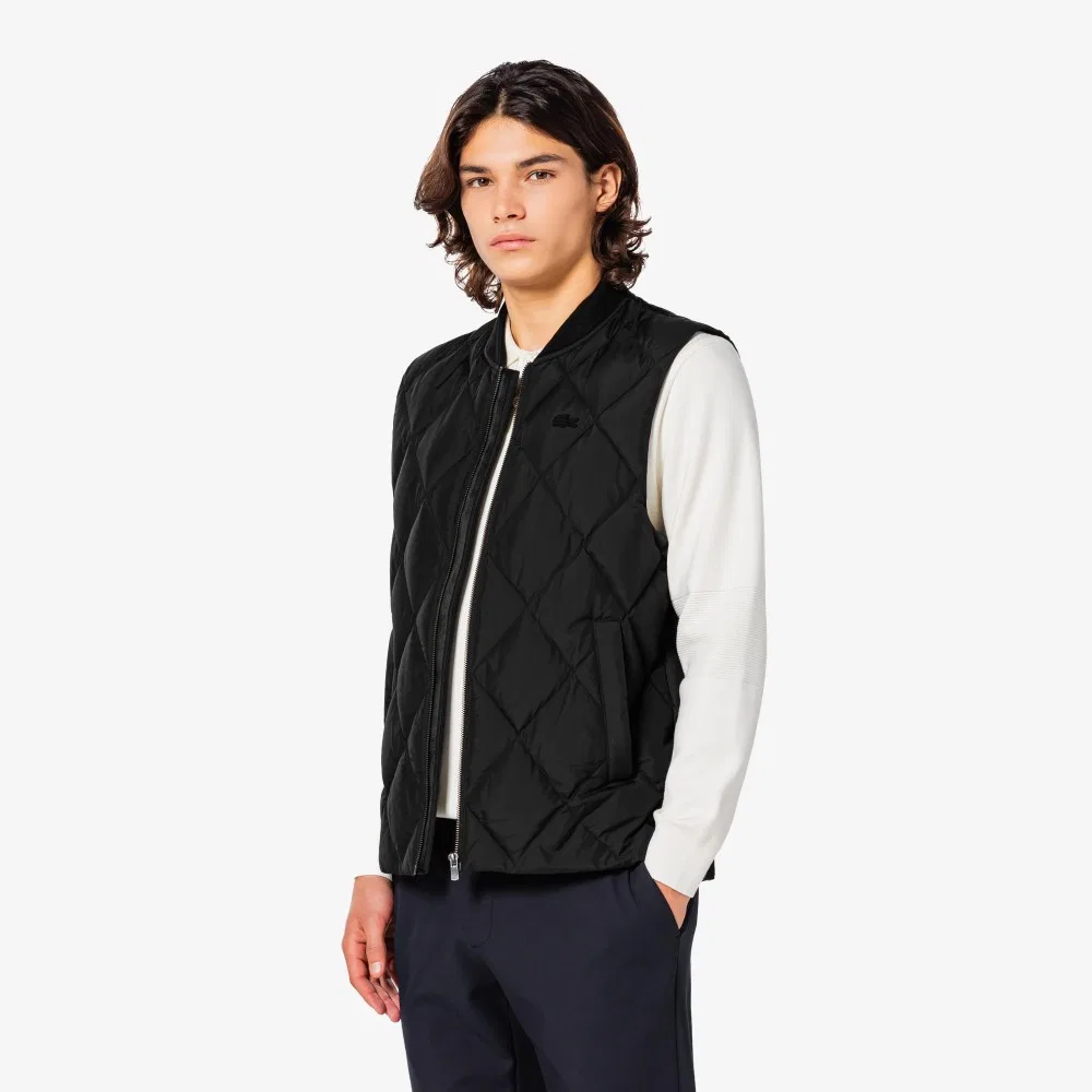 Мужской стёганый пуховый жилет с ромбами чёрный от Lacoste — фото 4