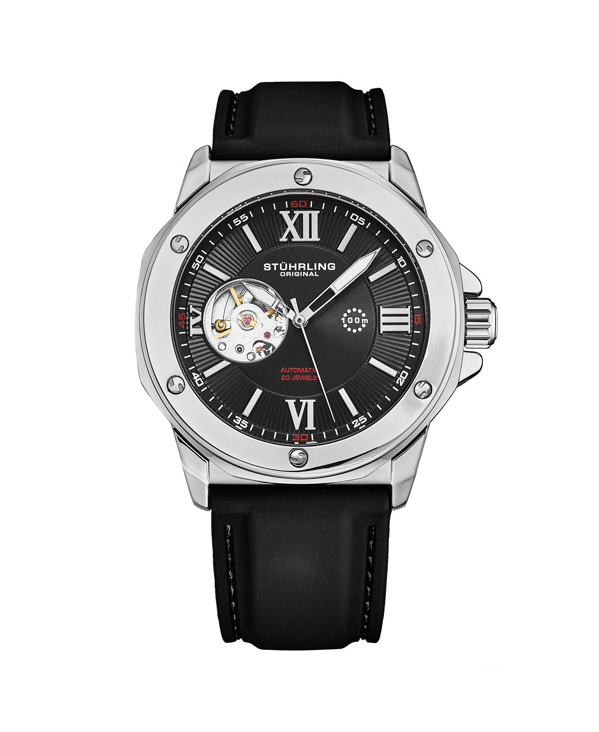 

Мужские часы Legacy из черного каучука, двухцветный циферблат, круглые часы 50 мм Stuhrling