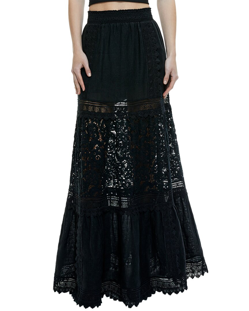 

Многоярусная льняная юбка макси alice + olivia Reise, черный