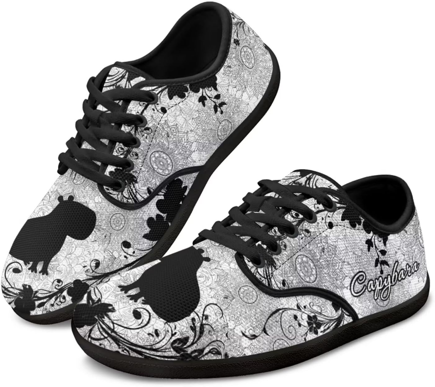 

Широкие кроссовки с животным принтом для ходьбы с отделкой на носок, шнуровкой, минималистичные, противоскользящие теннисные кроссовки для женщин и мужчин Pointodoor, Capybara Boho Mandala