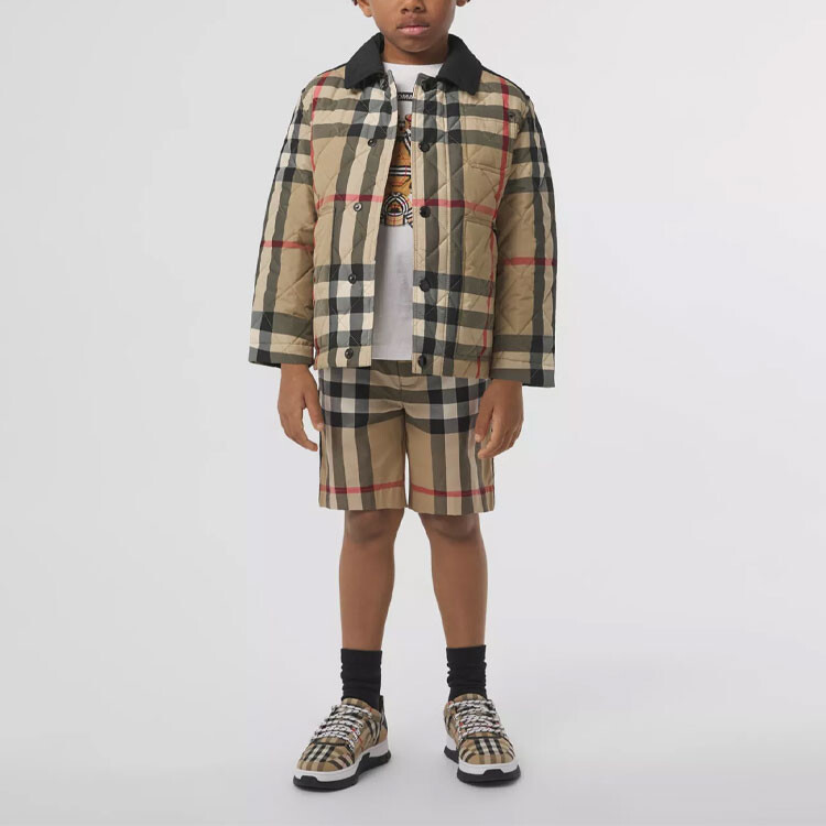 Burberry Kids Куртка в клетку с аппликацией логотипа, цвет Beige — фото 3