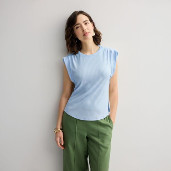 

Облегающая футболка с круглым вырезом и сборками Nine West, цвет stella peri