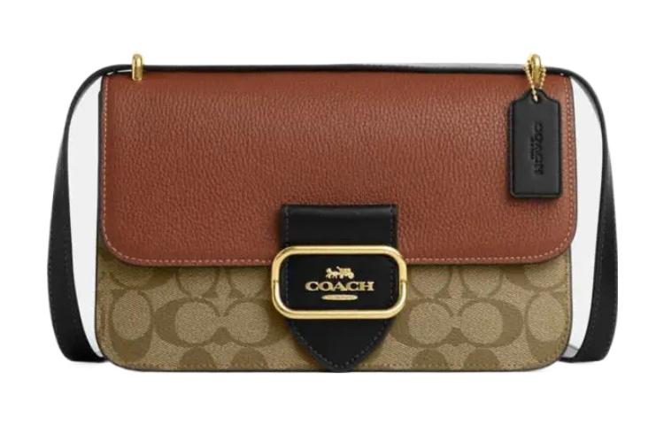 

COACH Сумка Morgan Square из ткани и кожи, через плечо, среднего размера, женская, цвета хаки и коричневого