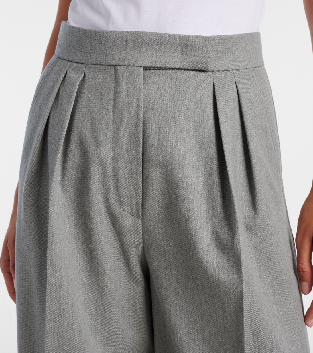Брюки баден из чистой шерсти с широкими штанинами Max Mara, Grigio/B.Co — фото 4