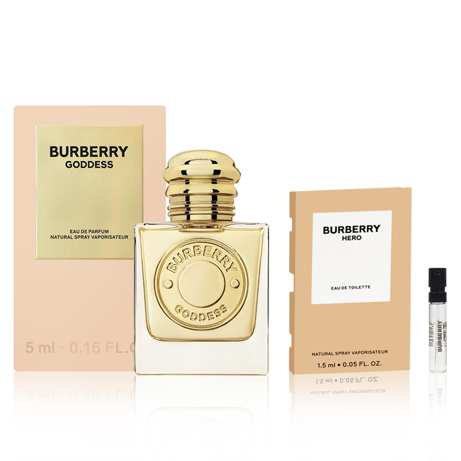 Женская парфюмерная вода Burberry Goddess, 5 мл + мужская туалетная вода Burberry Hero, 1,5 мл