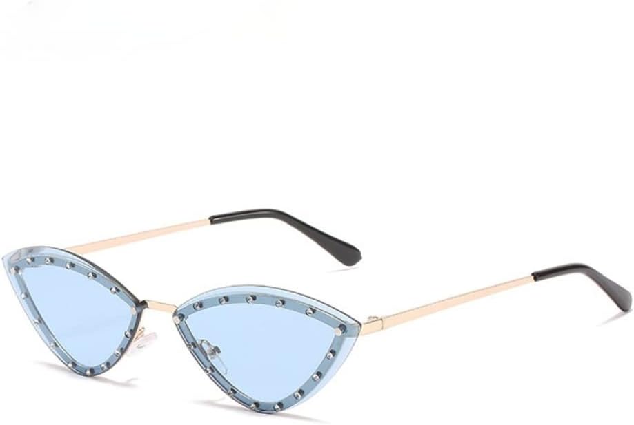 

Солнцезащитные очки MUTYNE в форме треугольника «кошачий глаз», без оправы из сплава, с блестящими кристаллами, женские, уникальные, элегантные, зеленые со стразами, Gold Blue