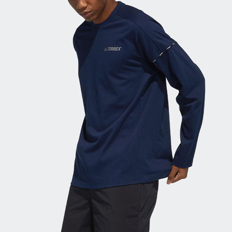 Футболка Men's adidas Printing Logo Round Neck Long Sleeves College Navy Blue T-Shirt GN9456 — фото 4