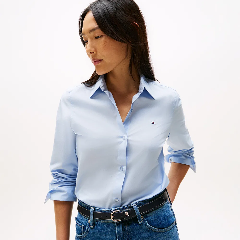 Женская базовая поплиновая рубашка небесно-голубая от Tommy Hilfiger Women — фото 4