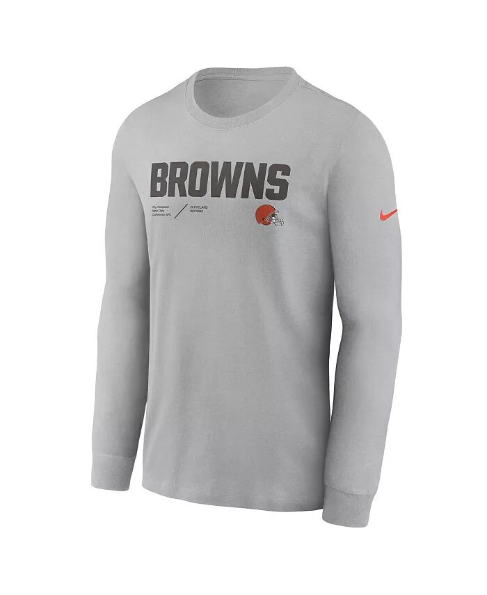 Мужская серебристая футболка с длинным рукавом Cleveland Browns Infograph Lock Up Performance Nike — фото 3