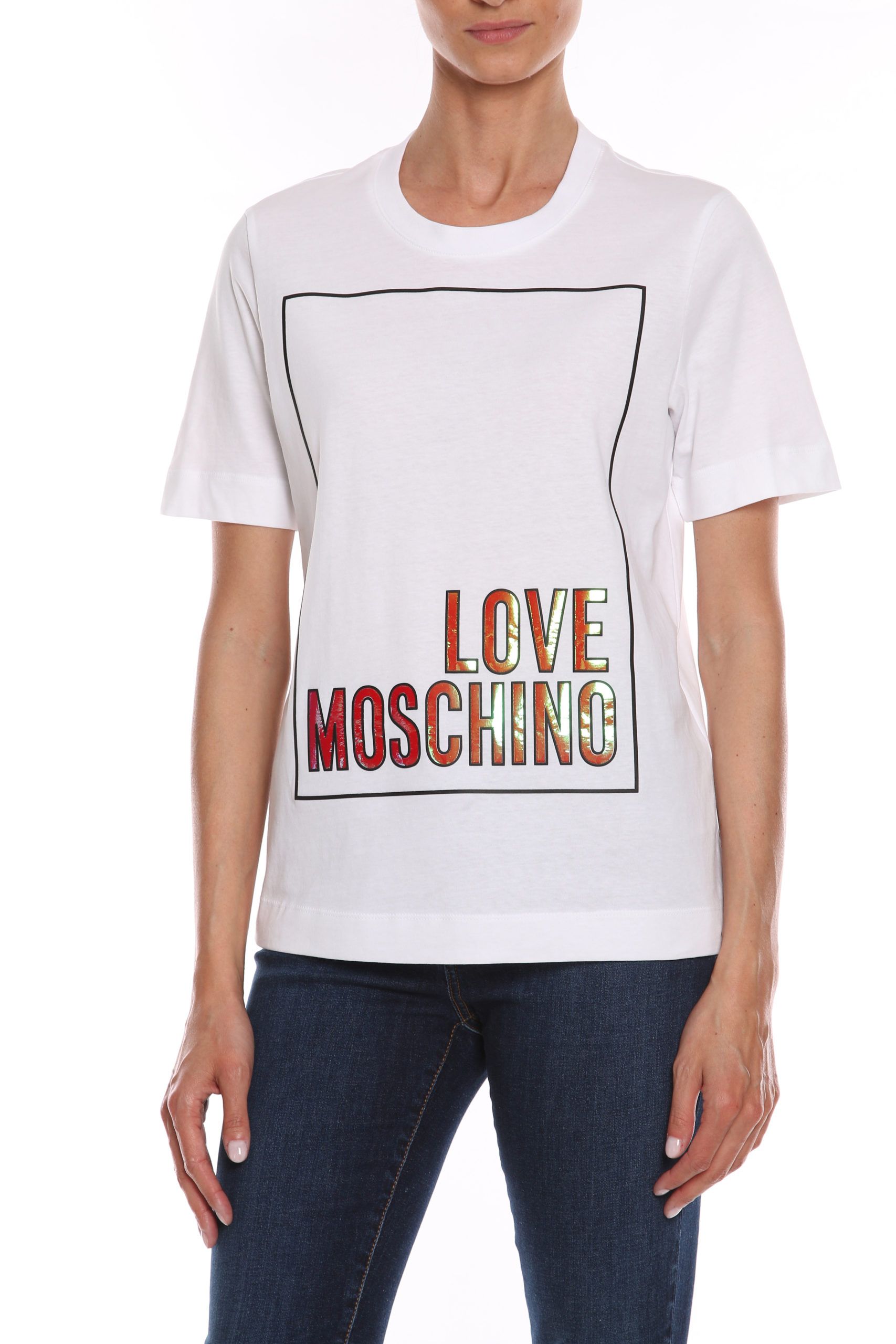 

Белая хлопковая женская футболка LOVE MOSCHINO