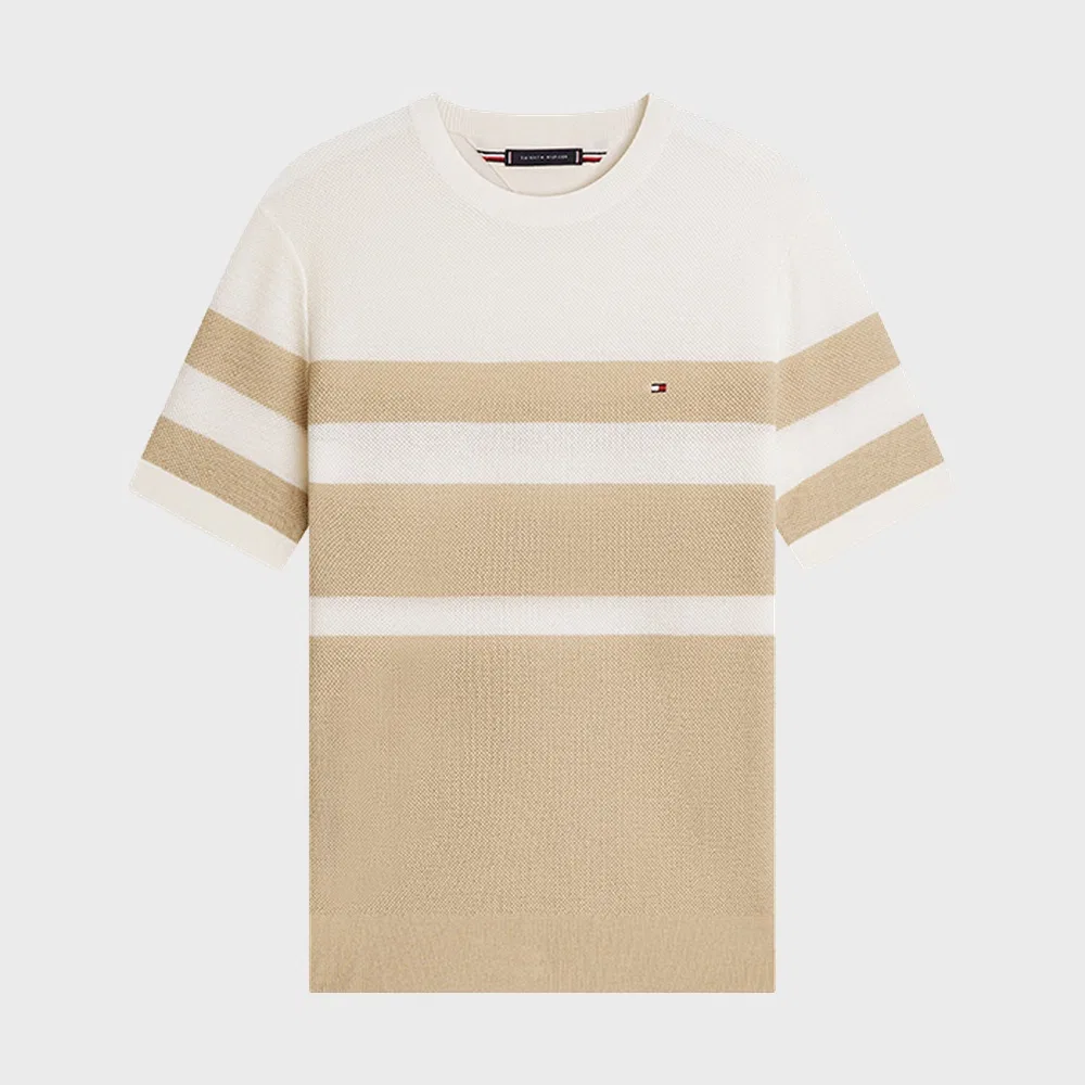 Мужской летний свитер с цветовыми блоками цвета кэмел от Tommy Hilfiger