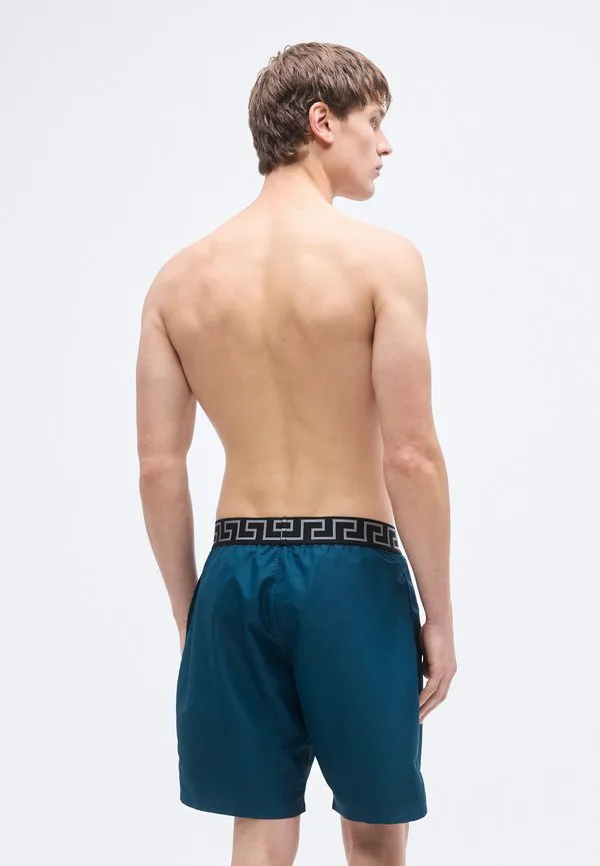 Новые длинные плавательные шорты с логотипом Versace, Petrol Blue/Nero/Silver-Coloured — фото 3