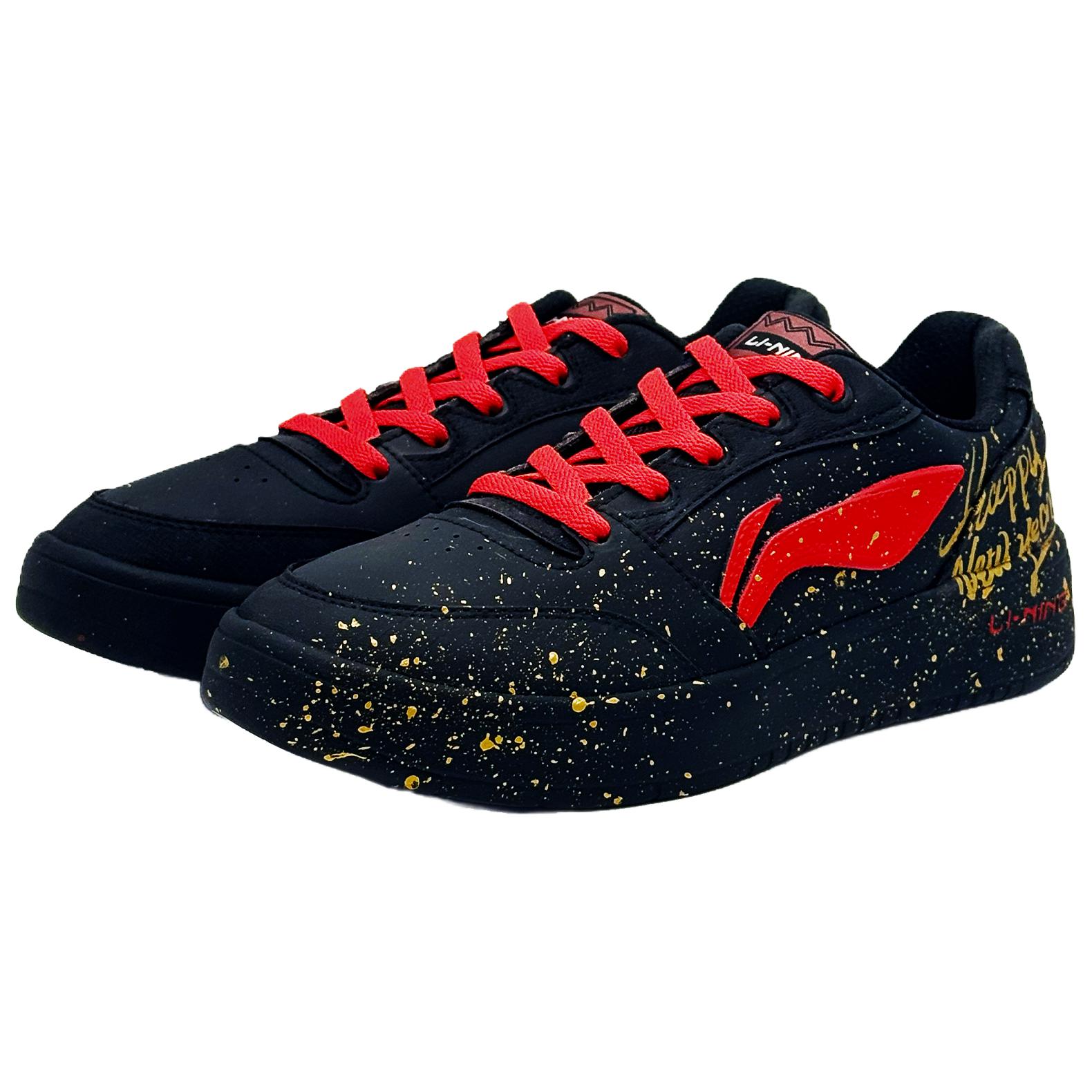 Мужские износостойкие дышащие низкие скейтбордные кроссовки Li Ning Sycee V3, черный красный — фото 4