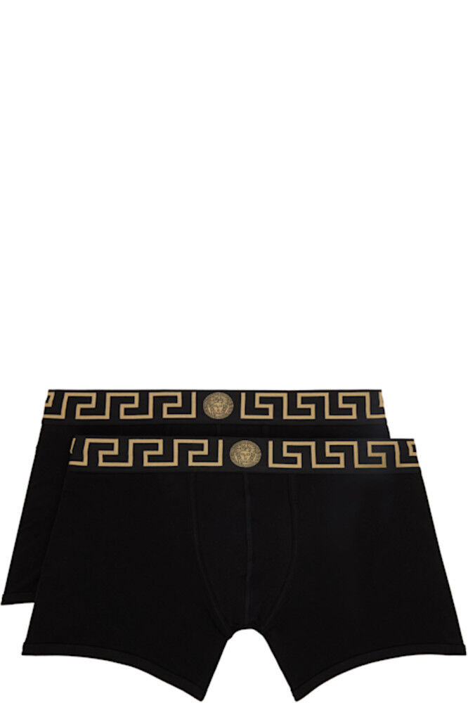 

Двое пар длинных трусов-боксеров с черным узором Greca Border Versace Underwear