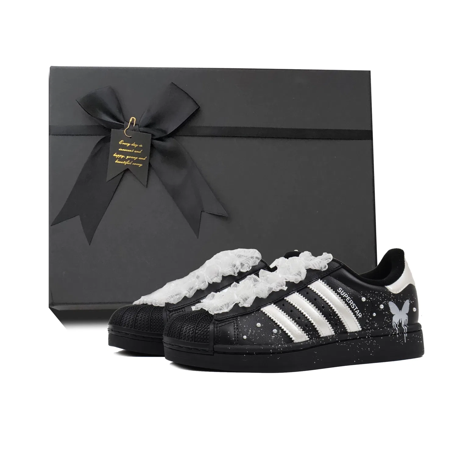 Кроссовки для скейтбординга Superstar 2 Low top Kids, детские, унисекс, черный Silver Adidas Originals, Black White Gift Box Set
