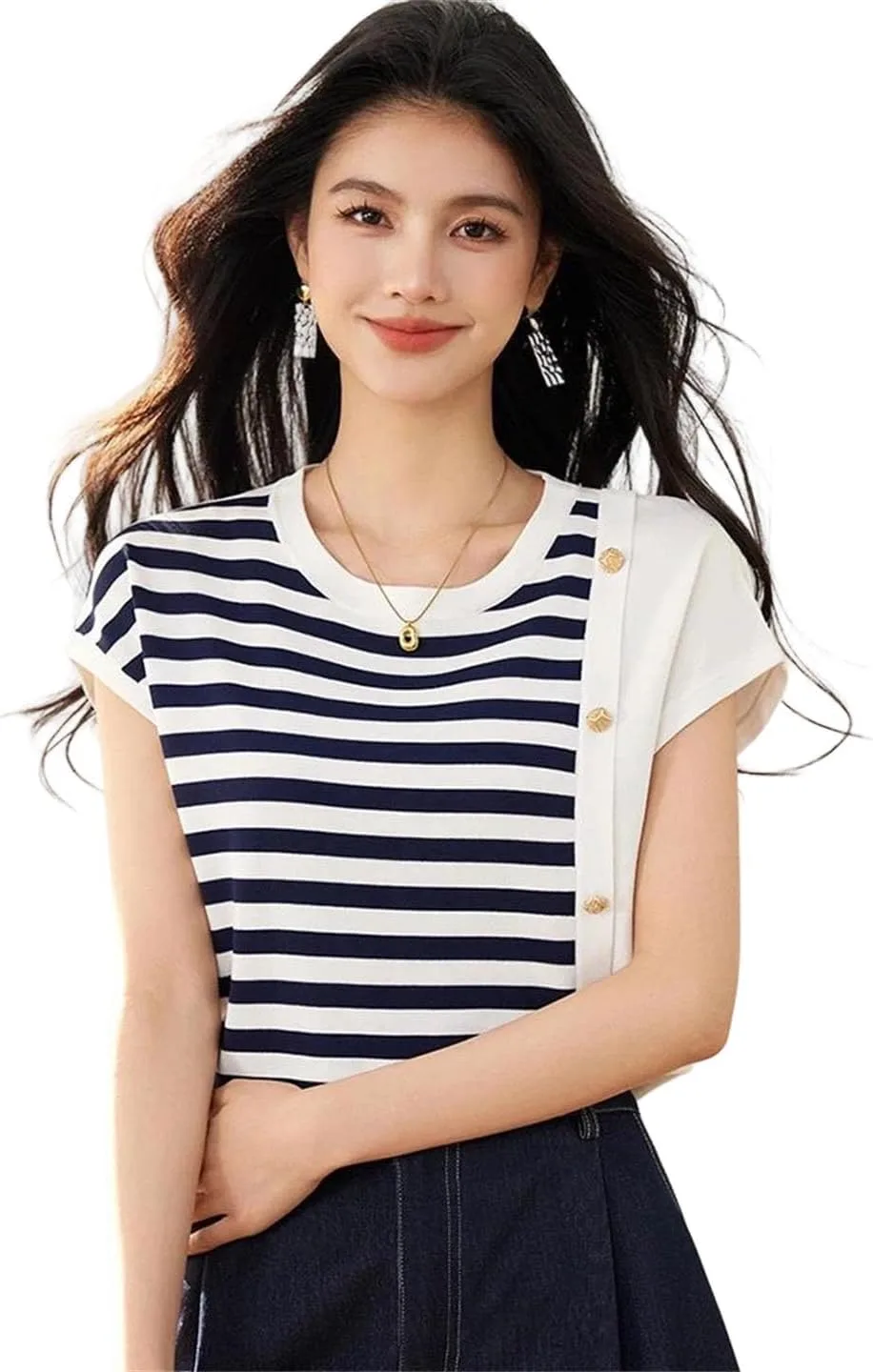 

Женская полосатая футболка с коротким рукавом