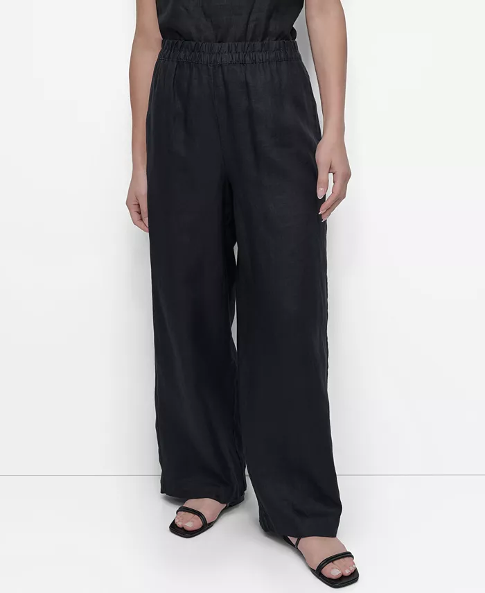 

Женские льняные брюки свободного кроя на резинке DKNY, черный