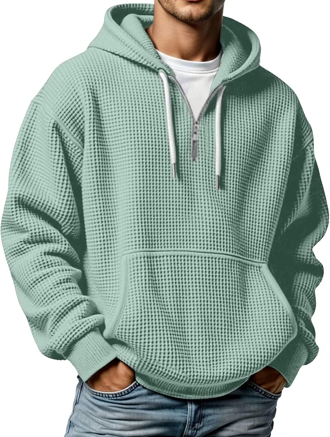 

Мужской худи-пуловер с четвертью молнией, оверсайз, с карманом ASFGIMUJ