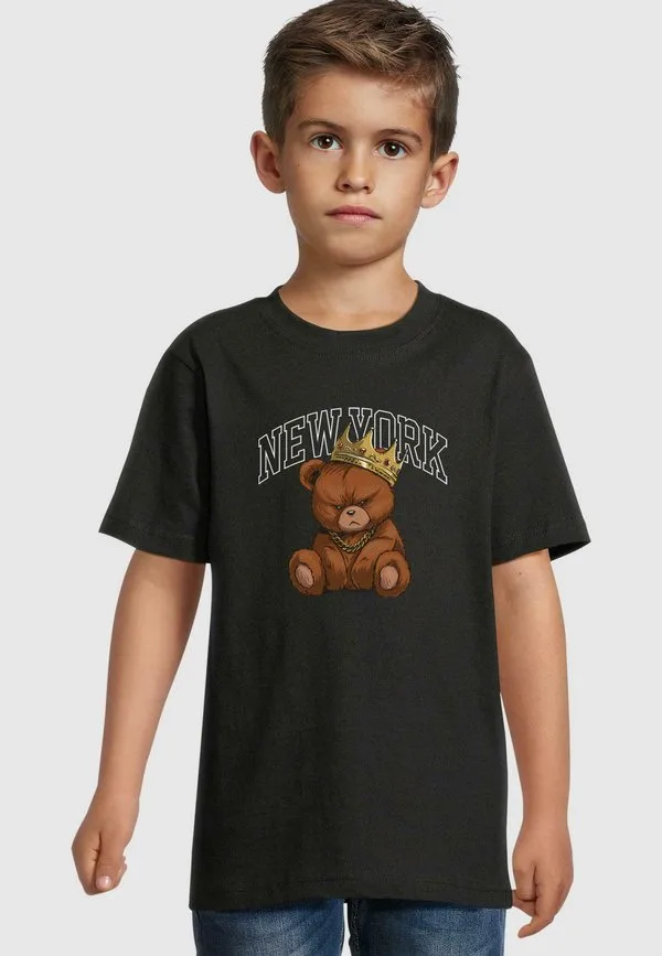 Футболка с принтом коронованного медведя из нью-йорка Mister Tee, Black